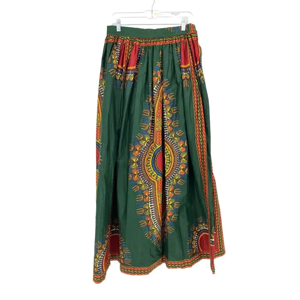 Unbranded Maxi Skirt Women's Size Medium 8/10 Ethnic Printed A-Line Green Red